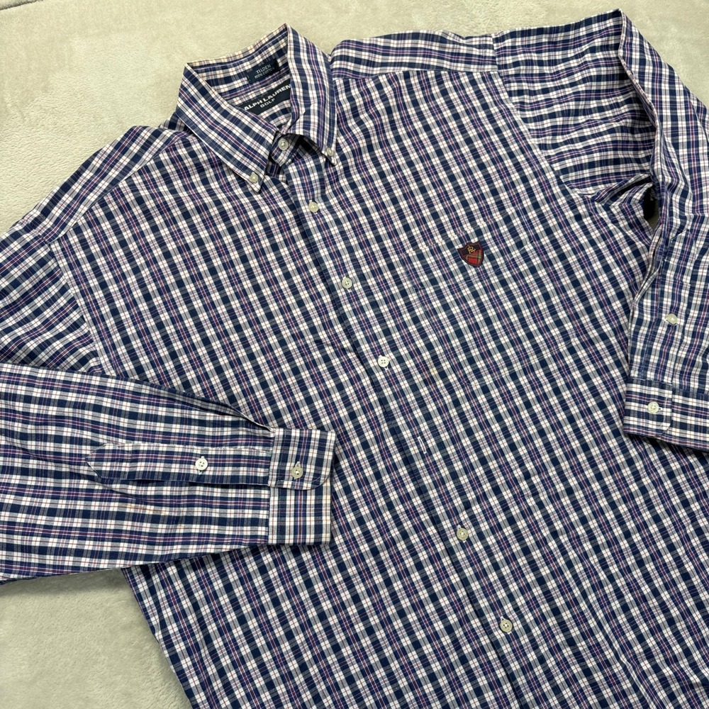 Ralph Lauren‎ Golf Shirt Men's Medium Tilden Fit Plaid Button Down Long Sleeve